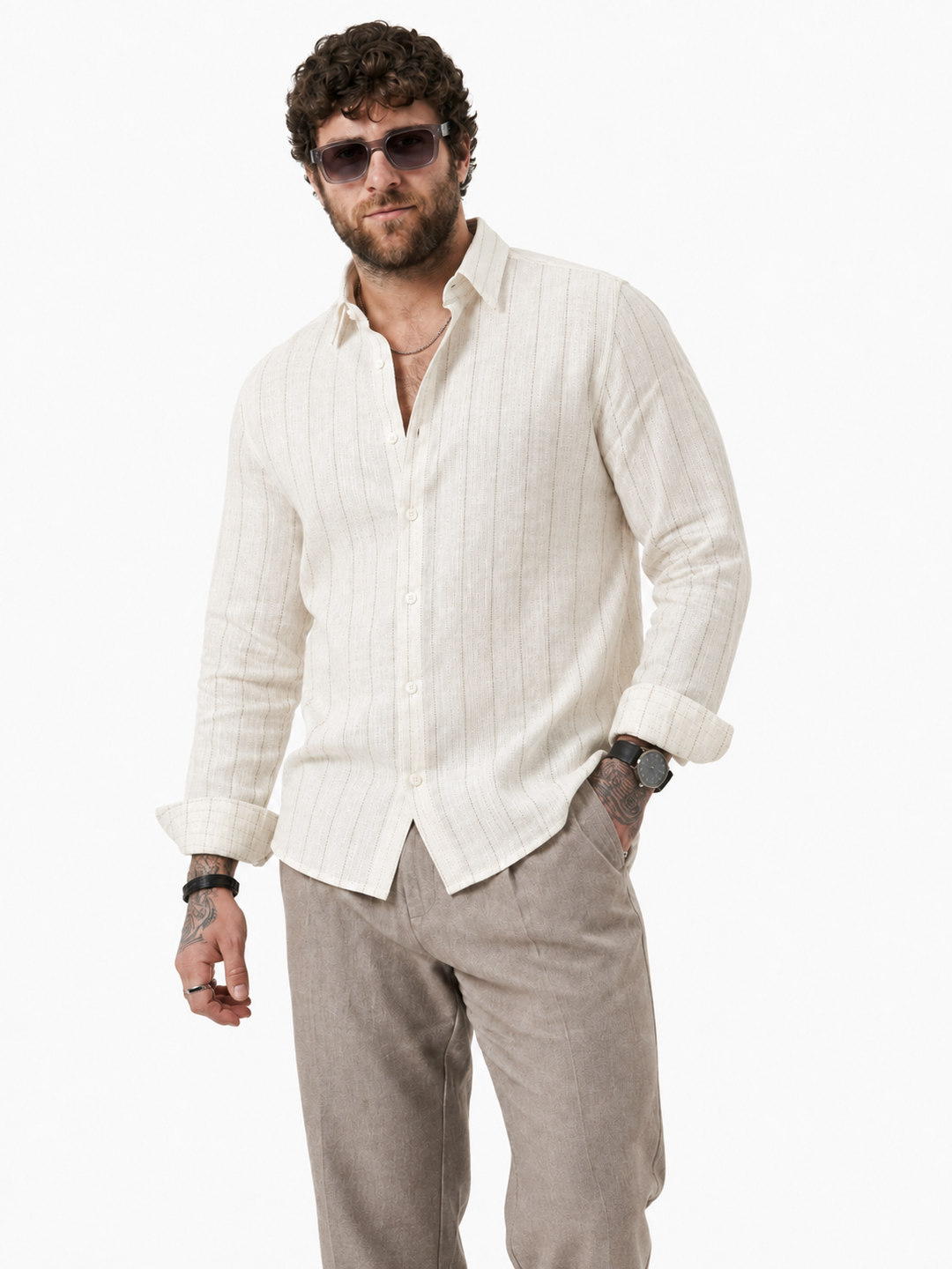 PLUS SIZE LINEN STRIPE SHIRT FOR MEN | XL-7XL