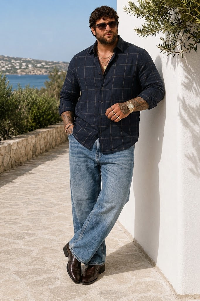 PLUS SIZE LINEN CHECK SHIRT FOR MEN | XL-7XL