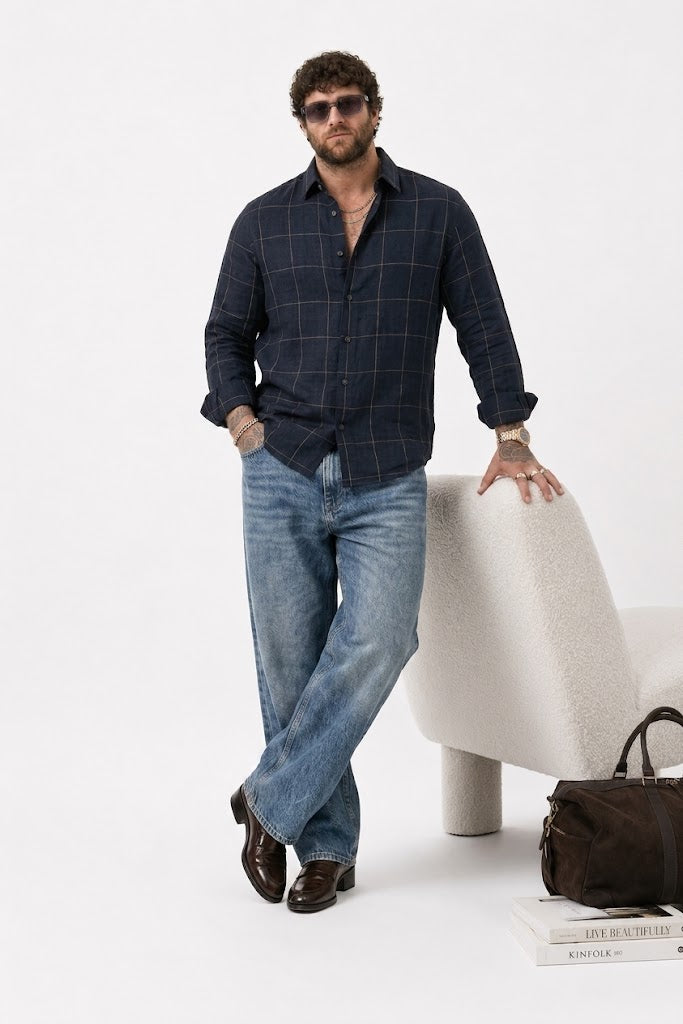 PLUS SIZE LINEN CHECK SHIRT FOR MEN | XL-7XL