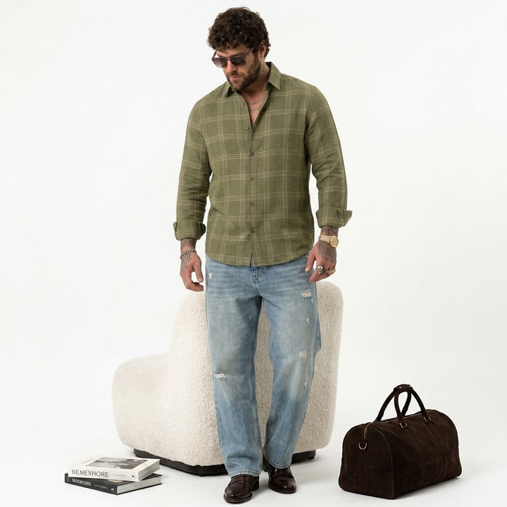 PLUS SIZE LINEN CHECK SHIRT FOR MEN | XL-7XL