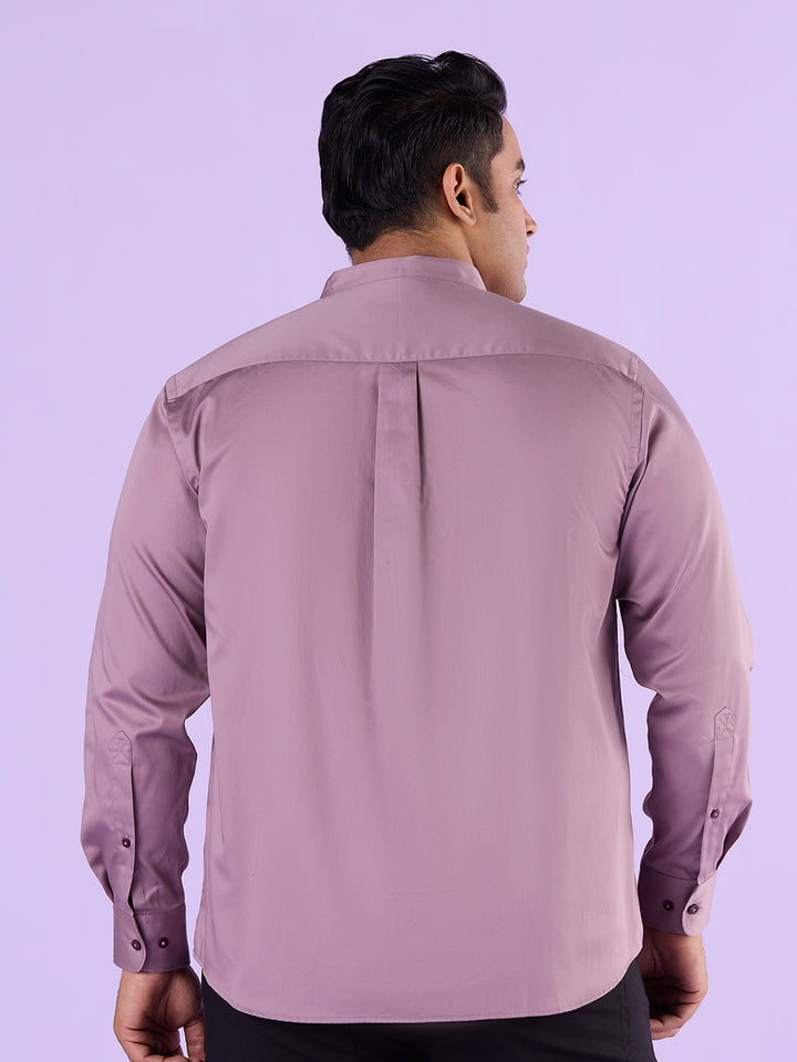Gem Tone Solid Stand Collar Satin Stretch Shirt