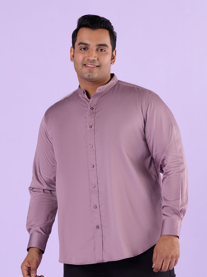 Gem Tone Solid Stand Collar Satin Stretch Shirt