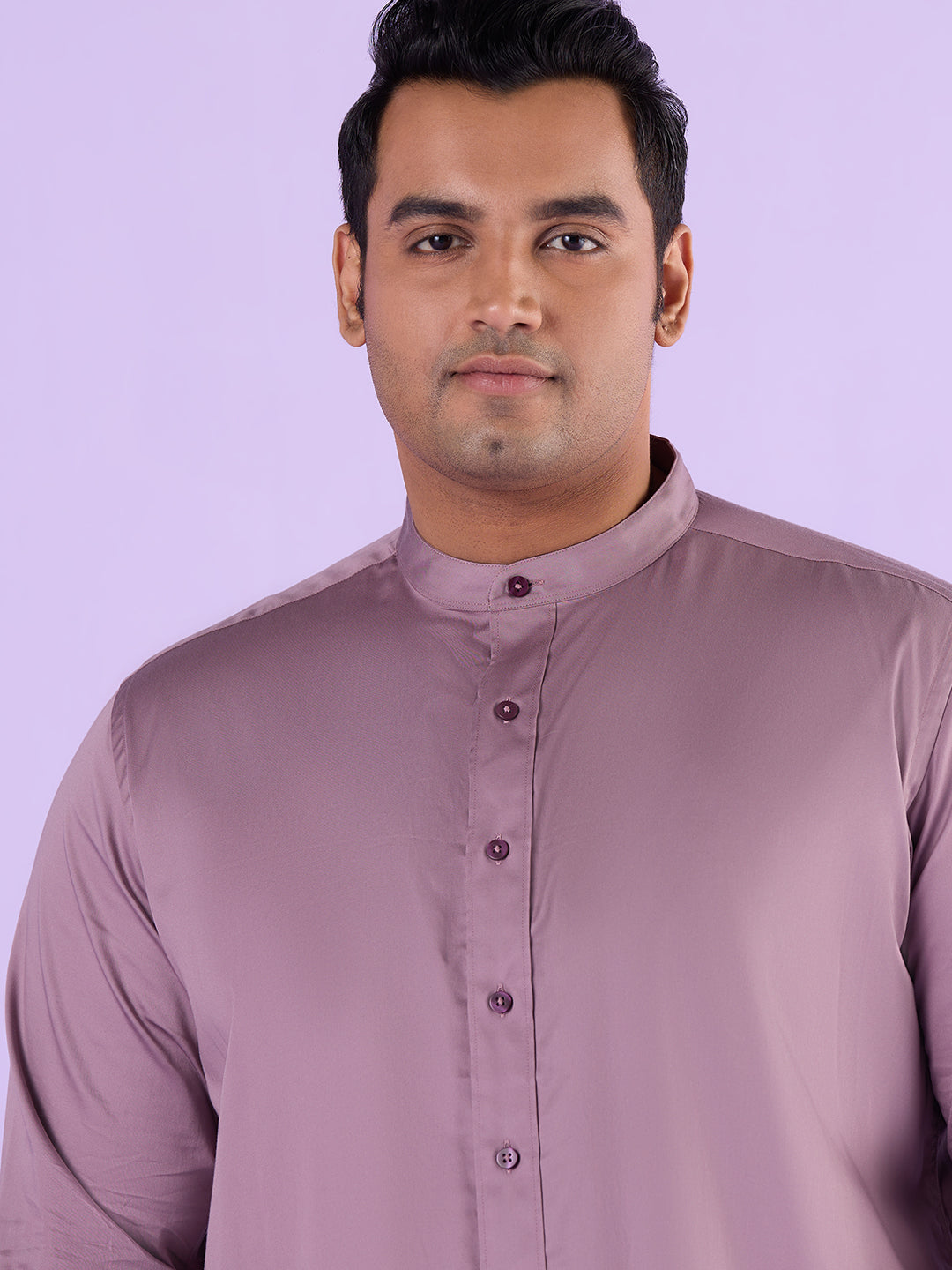 Gem Tone Solid Stand Collar Satin Stretch Shirt