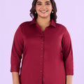Plus Size Maroon Satin Womens Shirt | XL-7XL