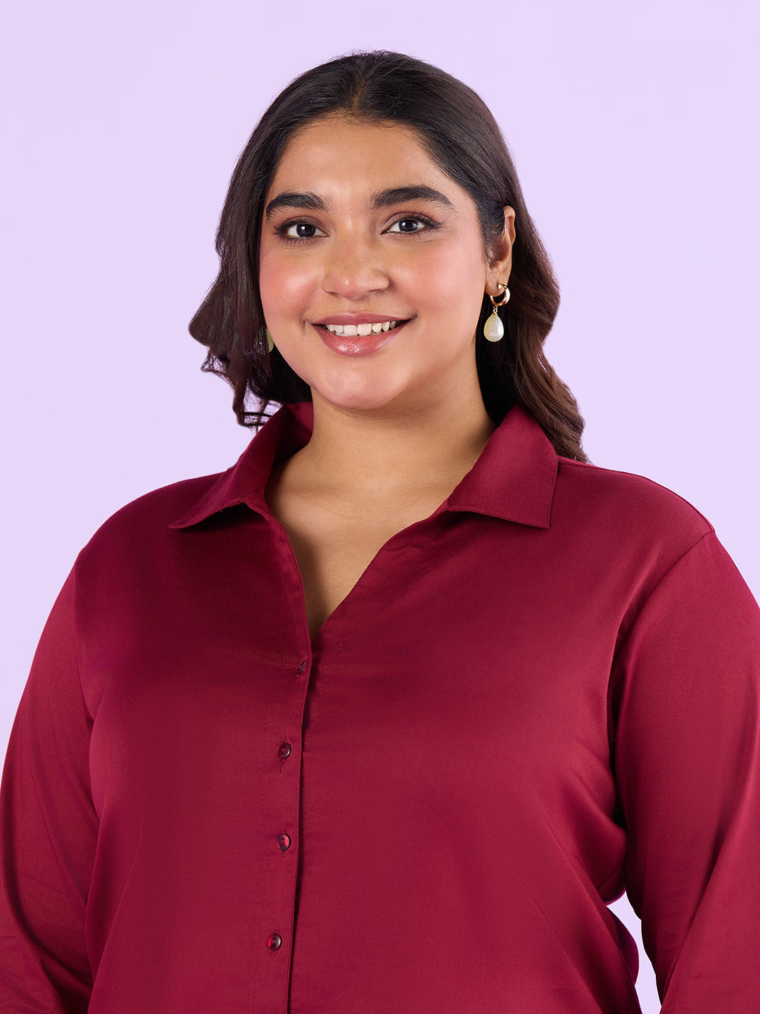 Get Plus Size Plus Size Maroon Satin Womens Shirt XL-7XL for