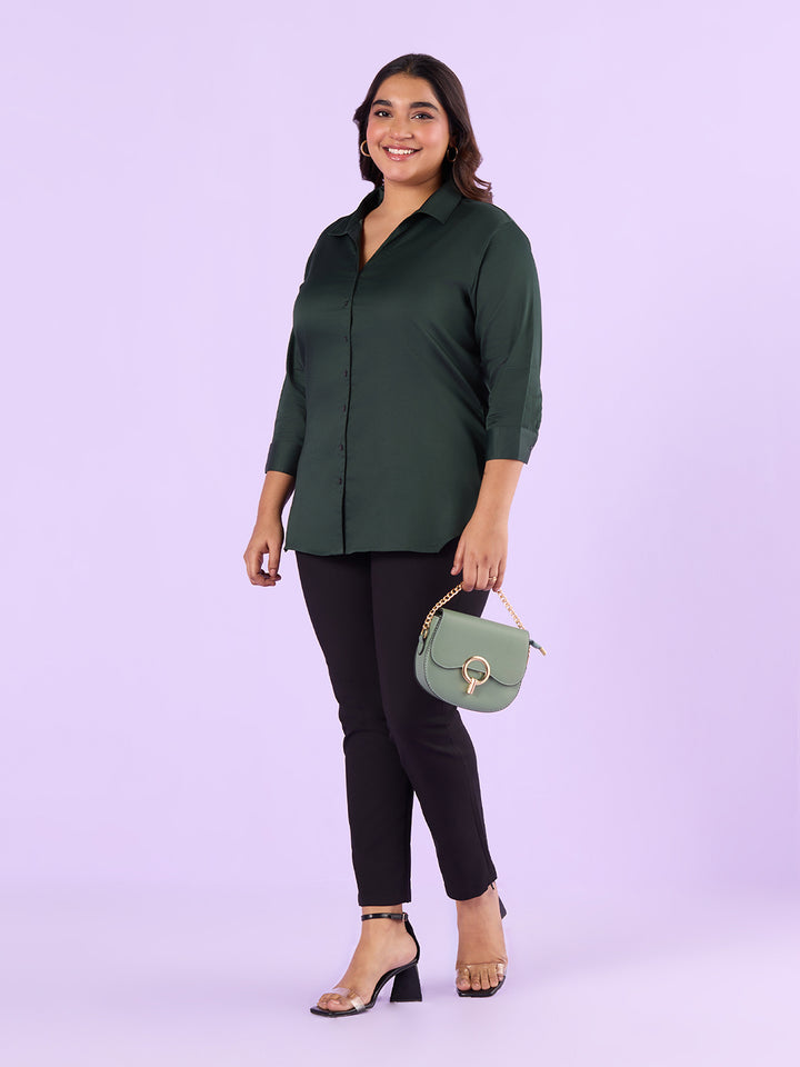 Bottle Green Satin Womens Shirt