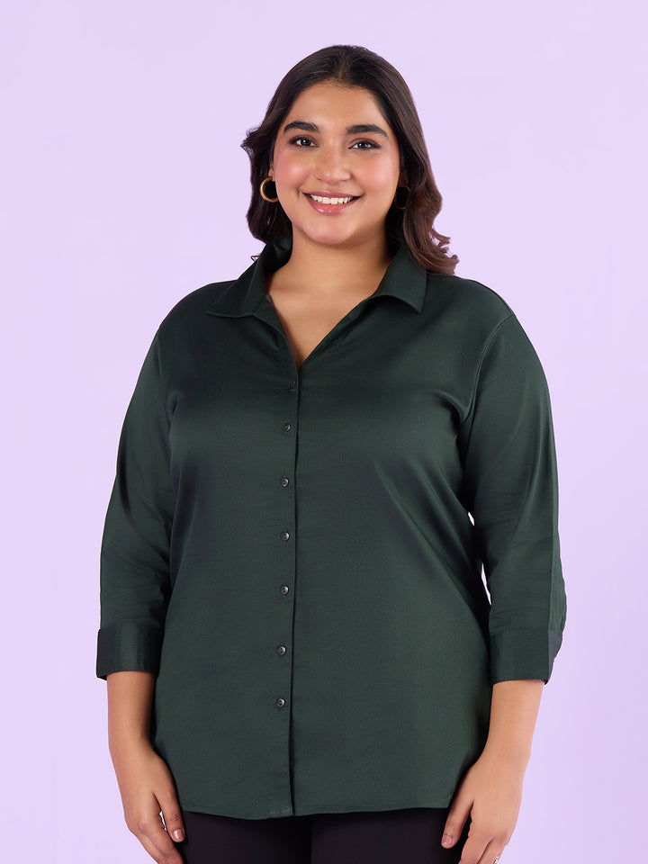 Bottle Green Satin Womens Shirt