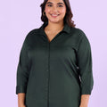 Plus Size Bottle Green Satin Womens Shirt | XL-7XL