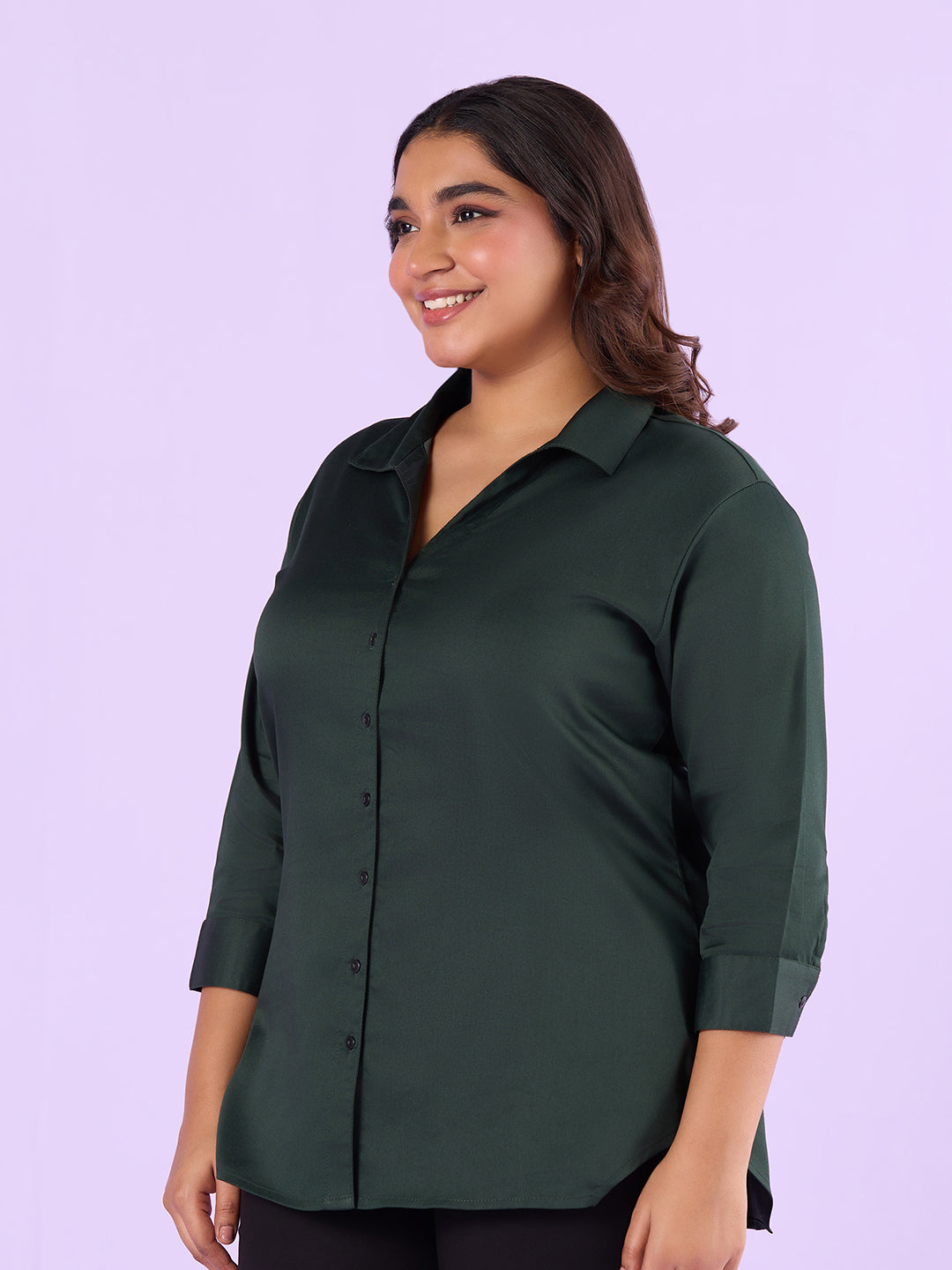 Bottle Green Satin Womens Shirt