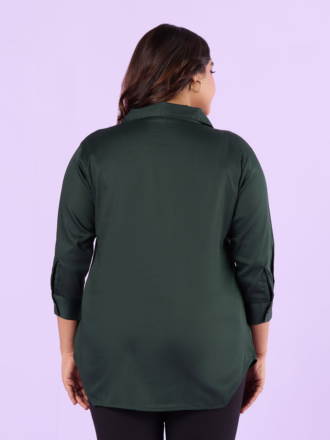 Bottle Green Satin Womens Shirt