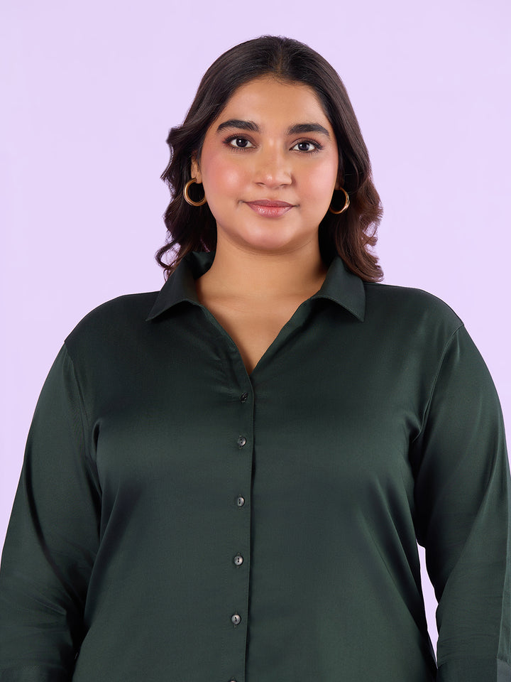 Bottle Green Satin Womens Shirt