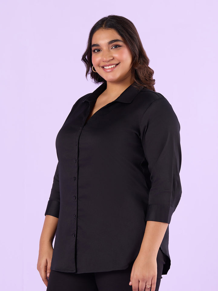 Black Satin Womens Shirt