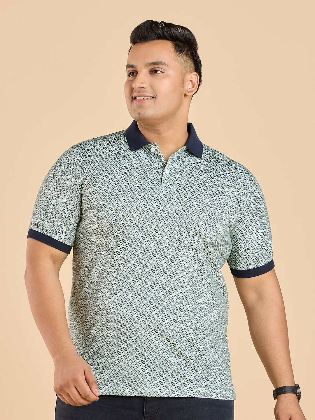 Premium Ditsy Geo Printed Stretch Polo T-Shirt