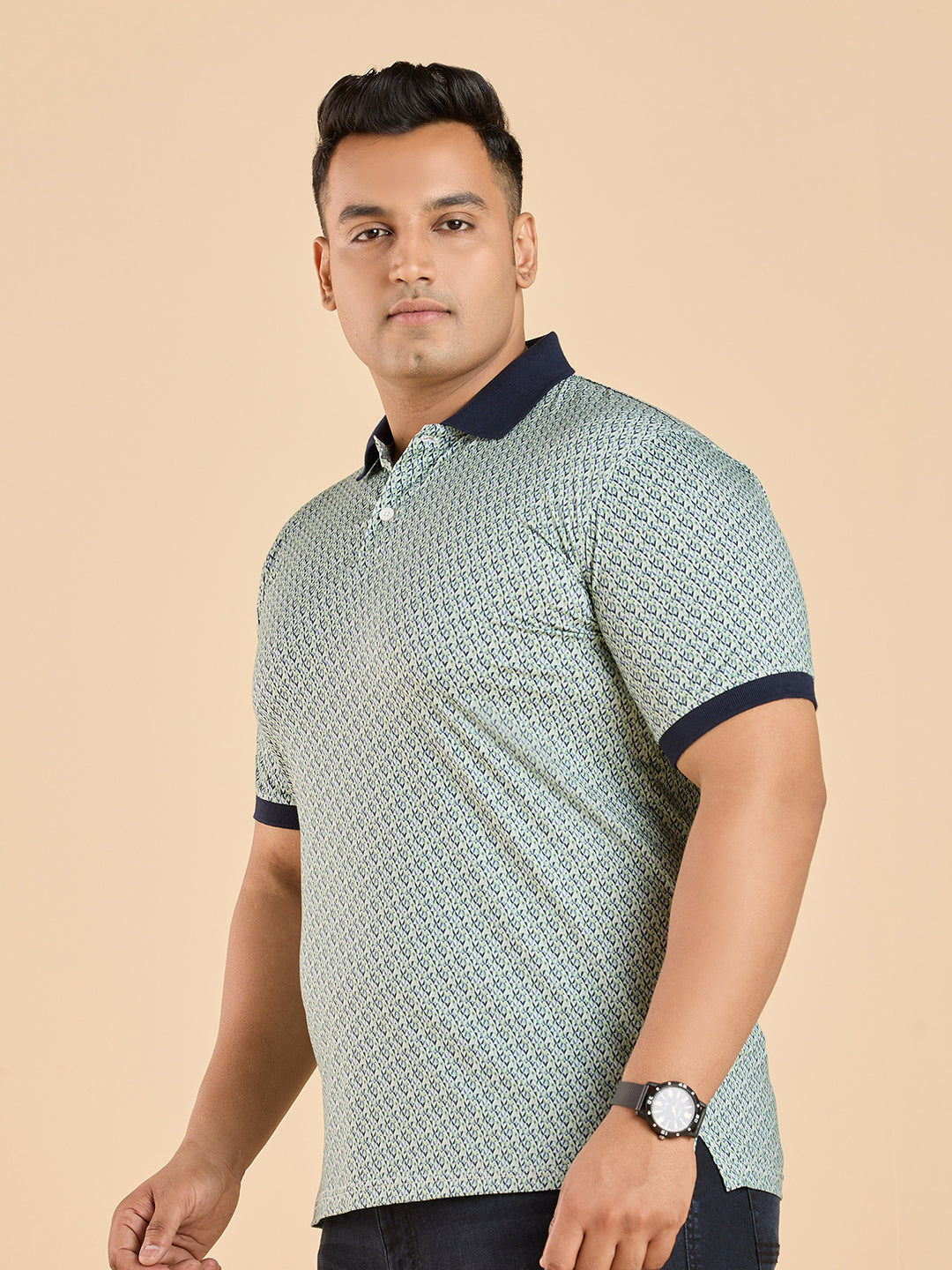 Premium Ditsy Geo Printed Stretch Polo T-Shirt