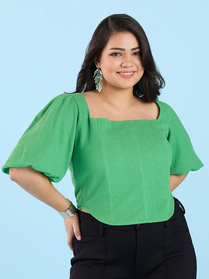 Green Textured Knit Top