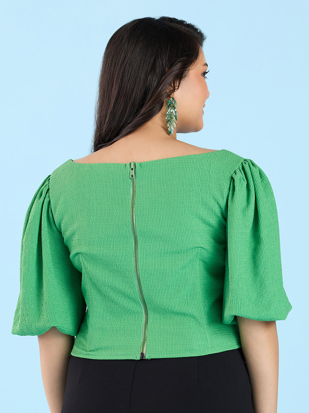 Green Textured Knit Top