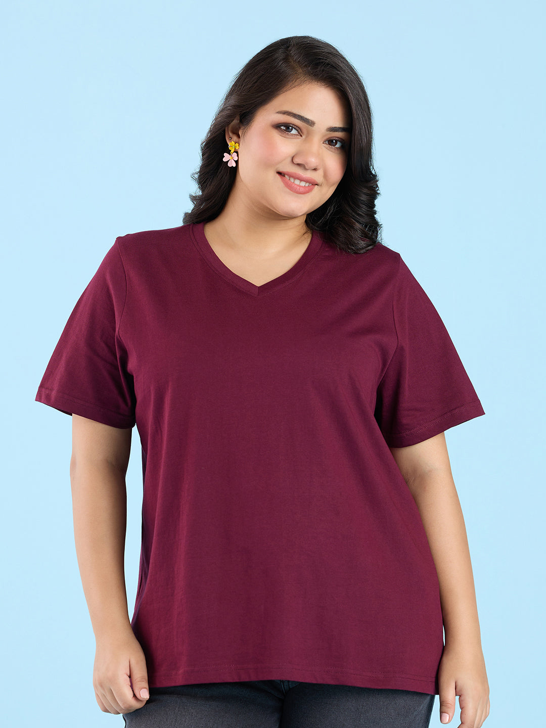 Dark Wine V Neck T-Shirt