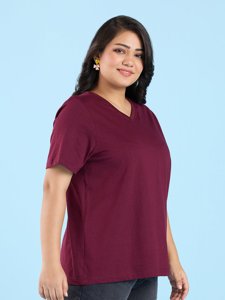 Dark Wine V Neck T-Shirt