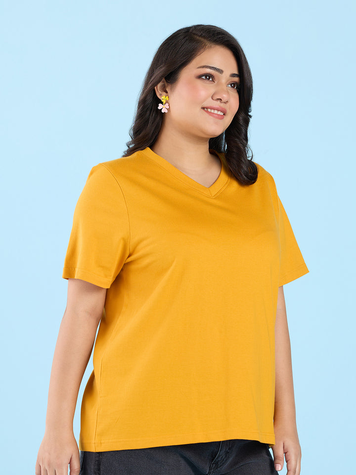 Mustard V Neck T-Shirt