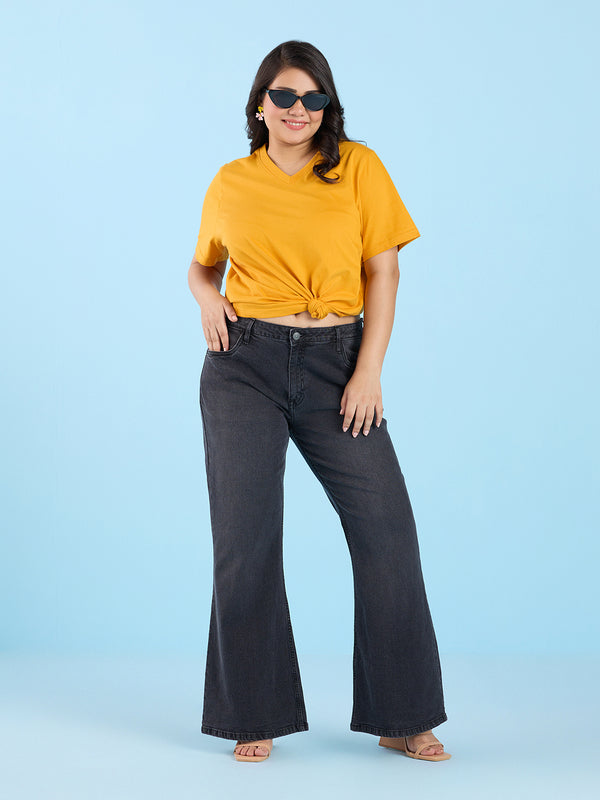 Plus Size Mustard V Neck T-Shirt | XL-7XL