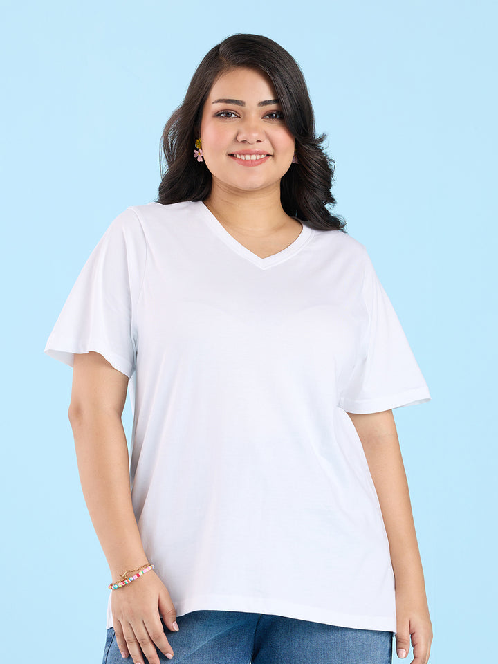 Solid White V Neck T-Shirt