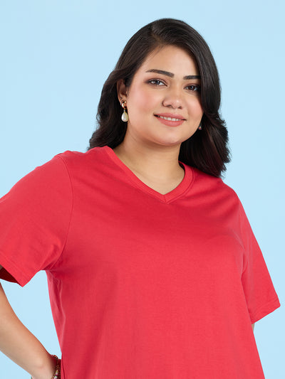 Plus Size Red V Neck T-Shirt | XL-7XL