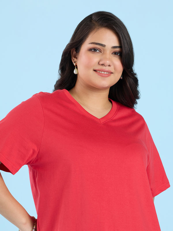 Plus Size Red V Neck T-Shirt | XL-7XL
