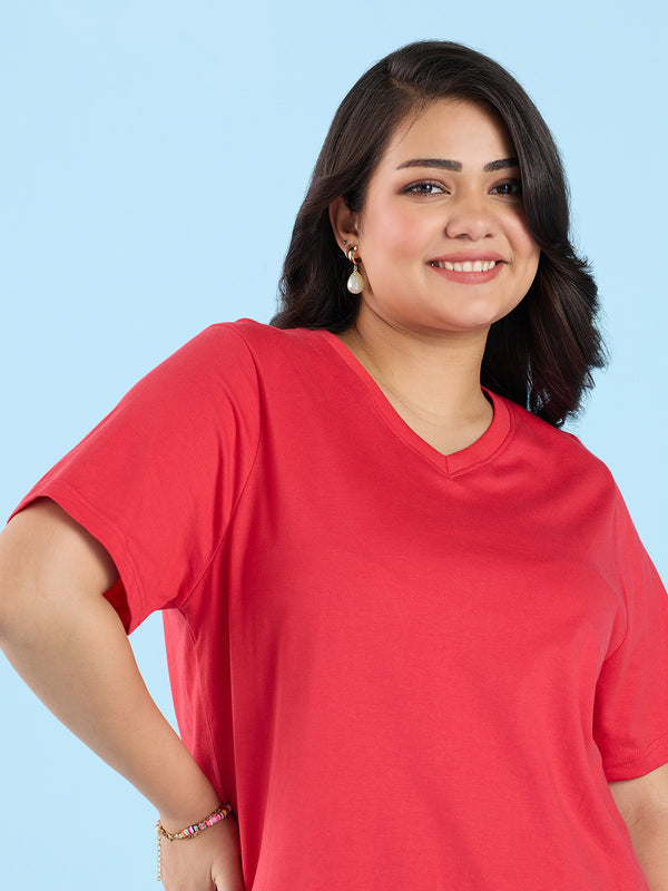 Plus Size Red V Neck T-Shirt | XL-7XL