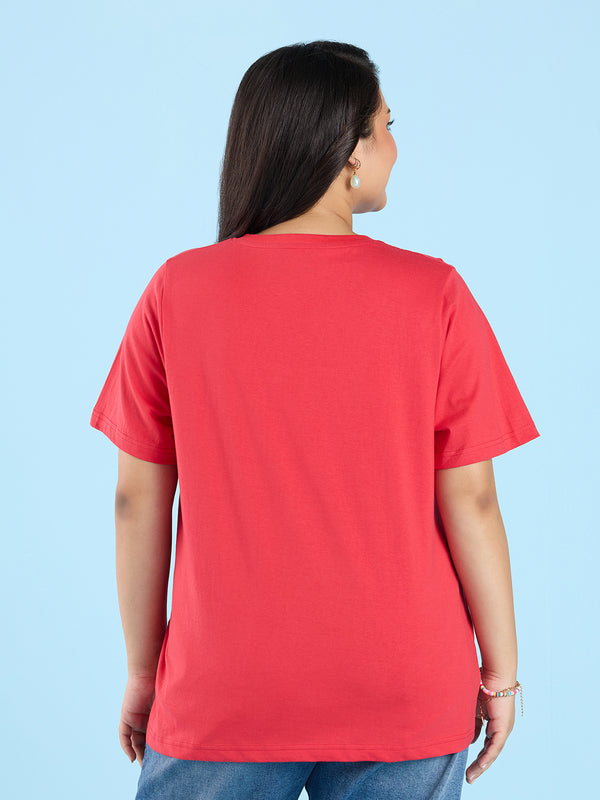 Plus Size Red V Neck T-Shirt | XL-7XL