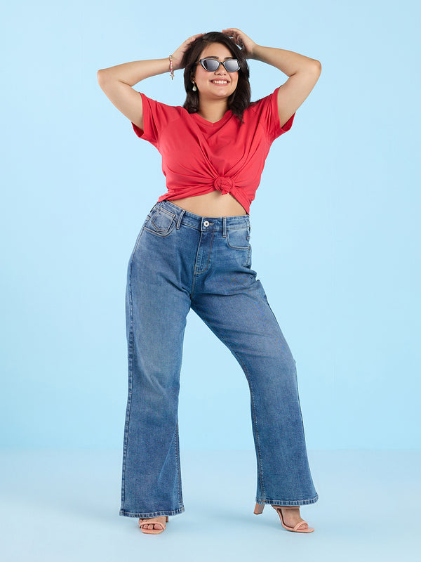 Plus Size Red V Neck T-Shirt | XL-7XL