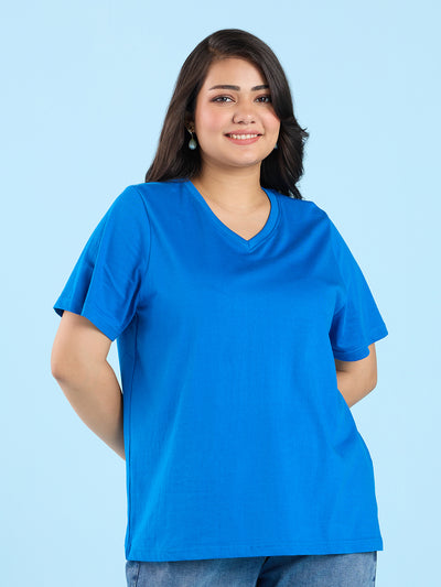 Plus Size Electric Blue V Neck T-Shirt | XL-7XL