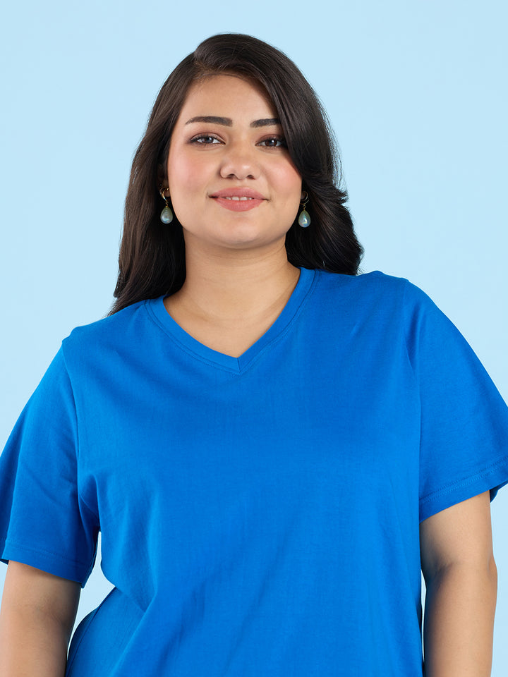 Electric Blue V Neck T-Shirt