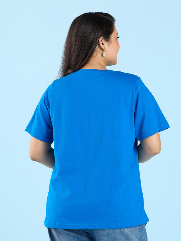 Plus Size Electric Blue V Neck T-Shirt | XL-7XL