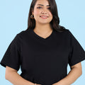 Plus Size Jet Black V Neck T-Shirt | XL-7XL