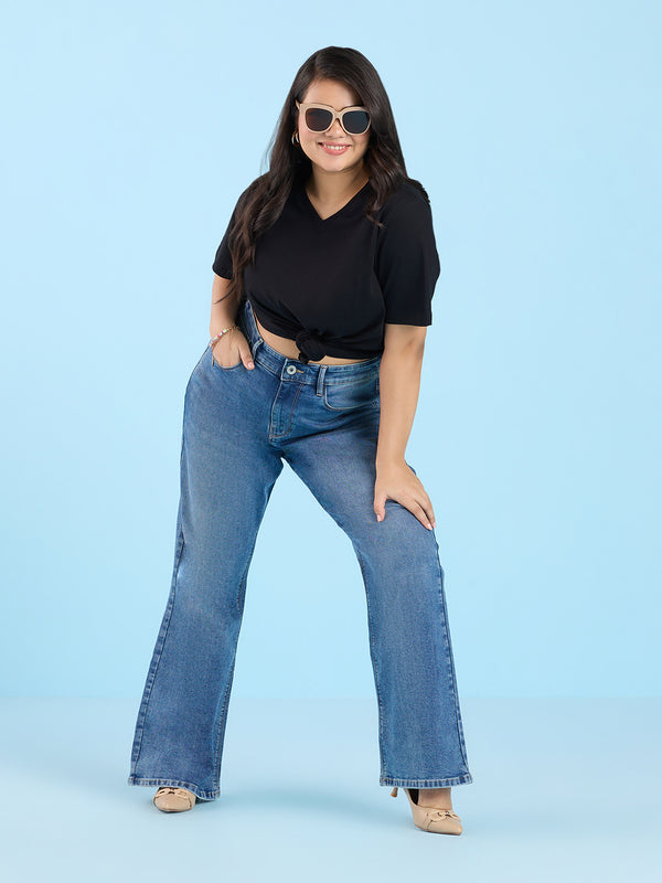 Plus Size Jet Black V Neck T-Shirt | XL-7XL