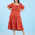 Rust Orange Tiered Georgette Dress | XL-7XL