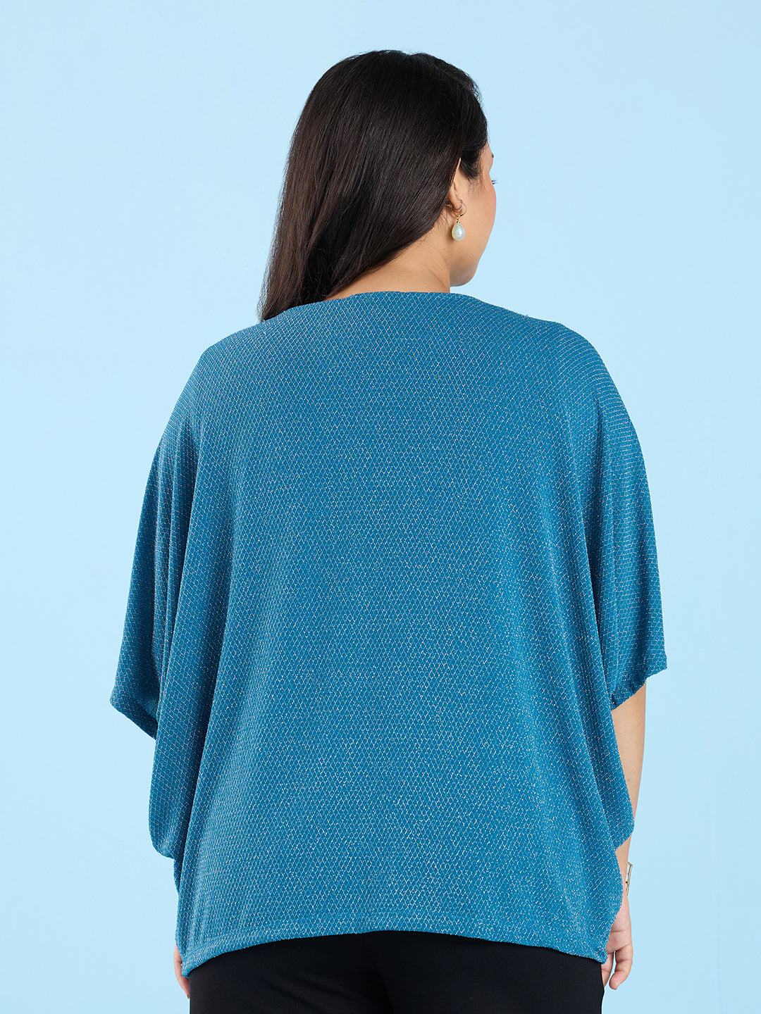 Blue Blouson Sleeve Shimmer Top