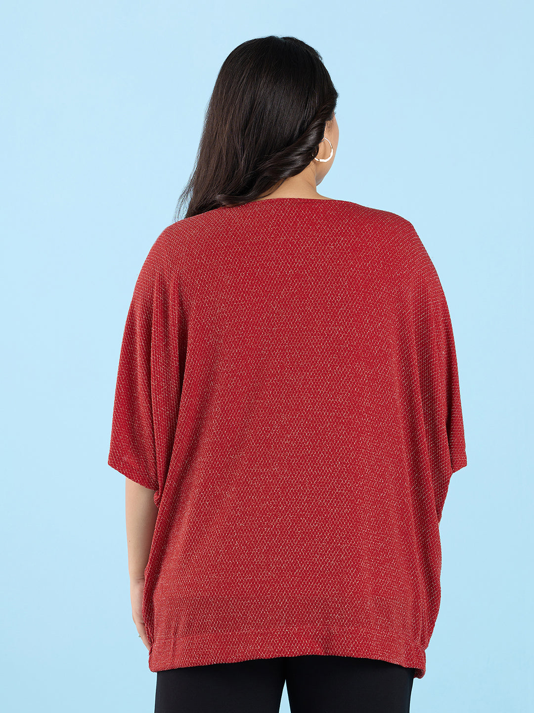 Red Blouson Sleeve Shimmer Top