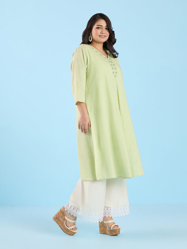 Plus Size Pastel Green Slub Kurta | XL-7XL