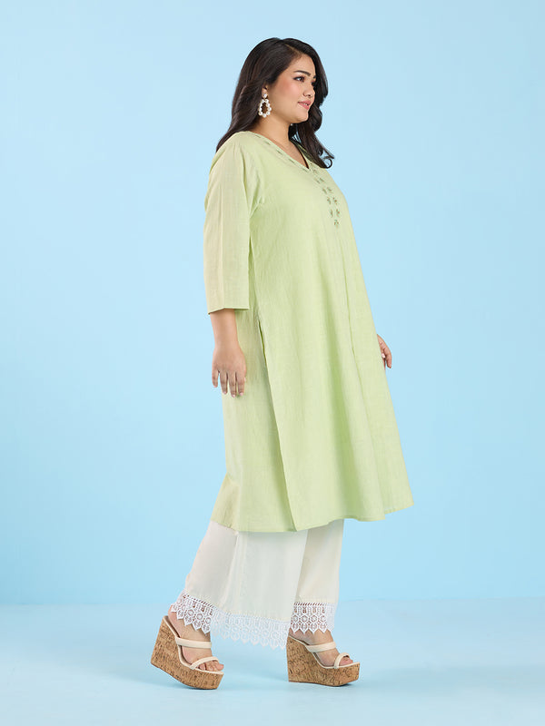 Plus Size Pastel Green Slub Kurta | XL-7XL
