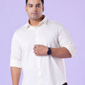 Plus Size Monochrome Off White Stretch Satin Shirt | XL-7XL