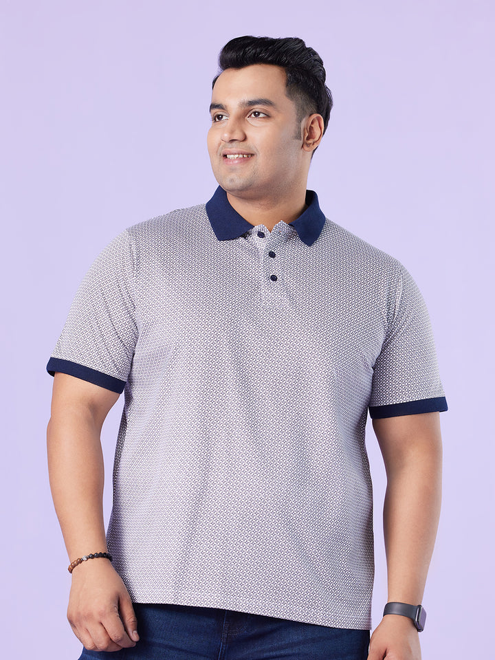 Premium Ditsy Geo Printed Stretch Polo T-Shirt