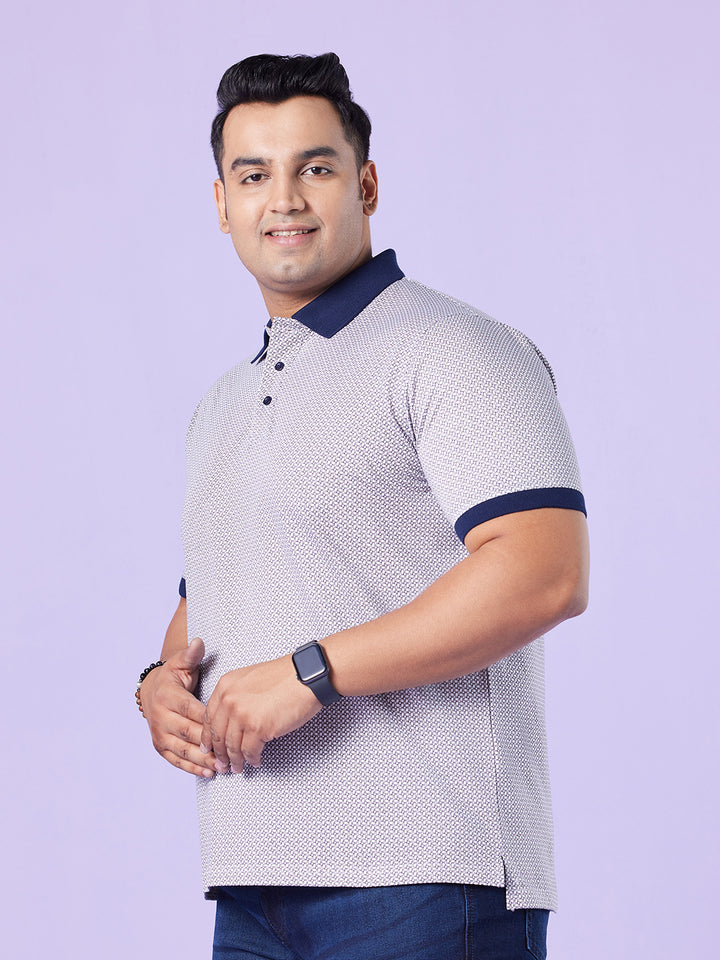 Premium Ditsy Geo Printed Stretch Polo T-Shirt