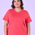 Plus Size Coral Pink V Neck T-Shirt | XL-7XL