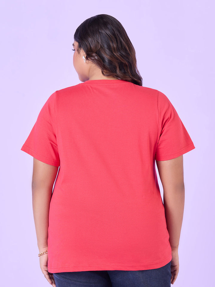 Coral Pink V Neck T-Shirt
