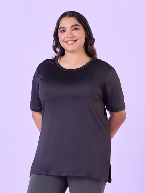 Plus Size Black Stretchable T-Shirt With Pockets | XL-7XL