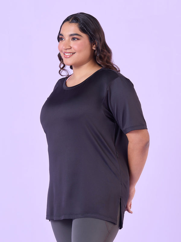Plus Size Black Stretchable T-Shirt With Pockets | XL-7XL