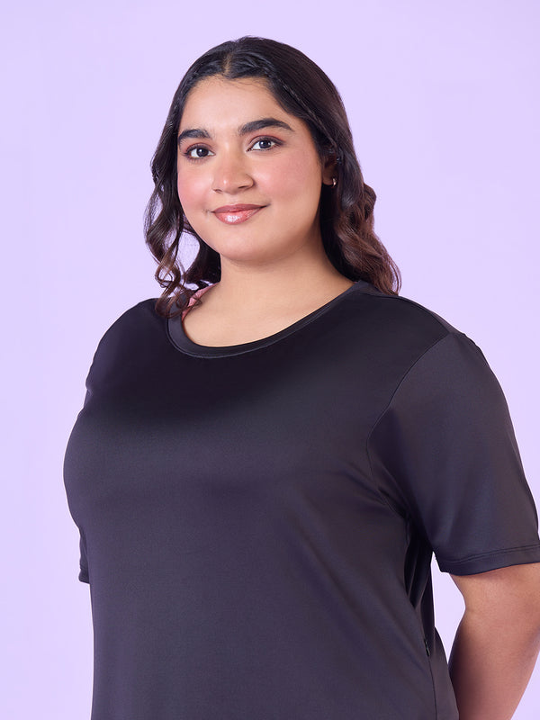Plus Size Black Stretchable T-Shirt With Pockets | XL-7XL