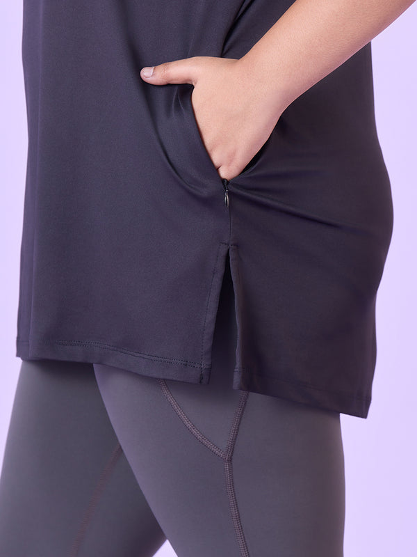 Plus Size Black Stretchable T-Shirt With Pockets | XL-7XL