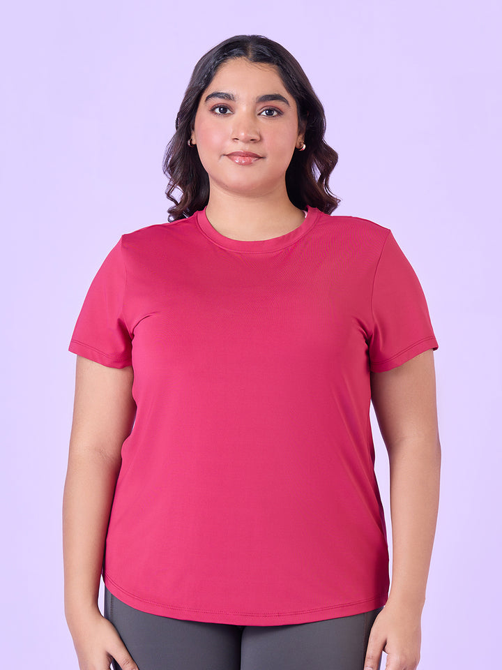 Fuschia Pink Stretchable T-Shirt With Pockets